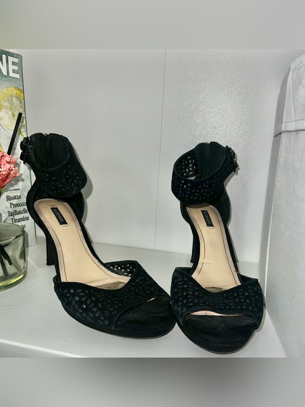 Alex Marie Black Open-Toe Ankle Strap Heels
